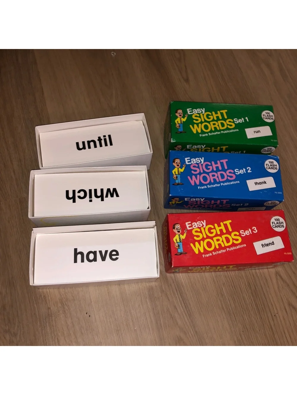 FRANK SCHAFFER EASY SIGHT WORDS FLASH CARD BOX SET 1, 2 & 3 100/BOX 1987 vintage